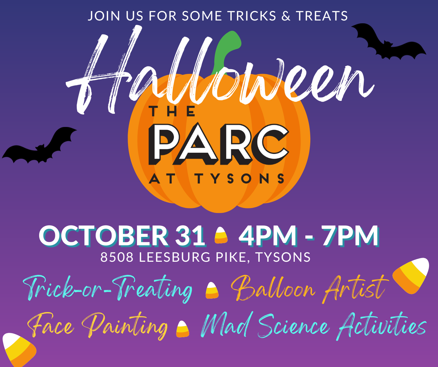 graphic for halloween at the PARC at tysons