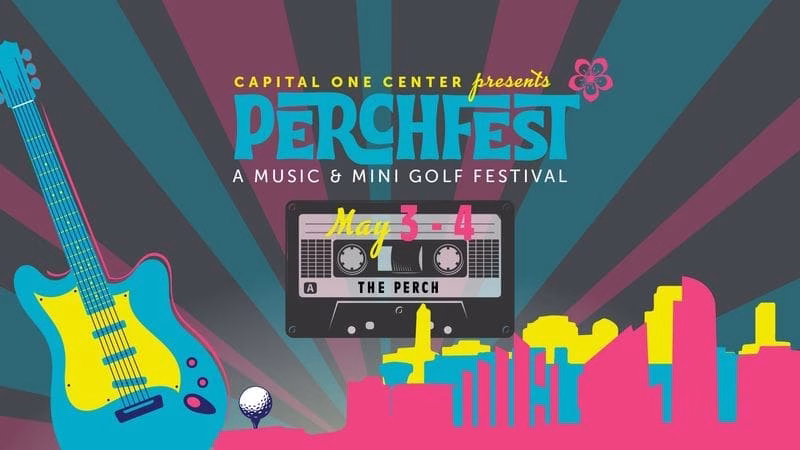 Perchfest festival poster with a guitar and cassette tape