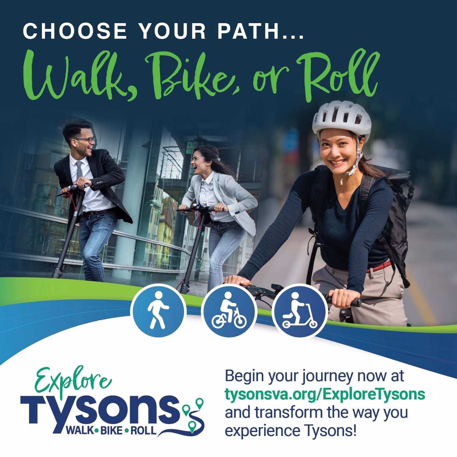 Explore Tysons' walk, bike, and roll options for a sustainable and convenient lifestyle.
