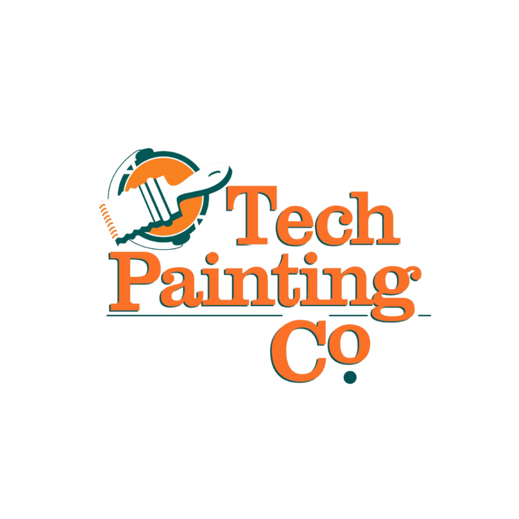 Tech Painting Co logo with a paintbrush and orange circle