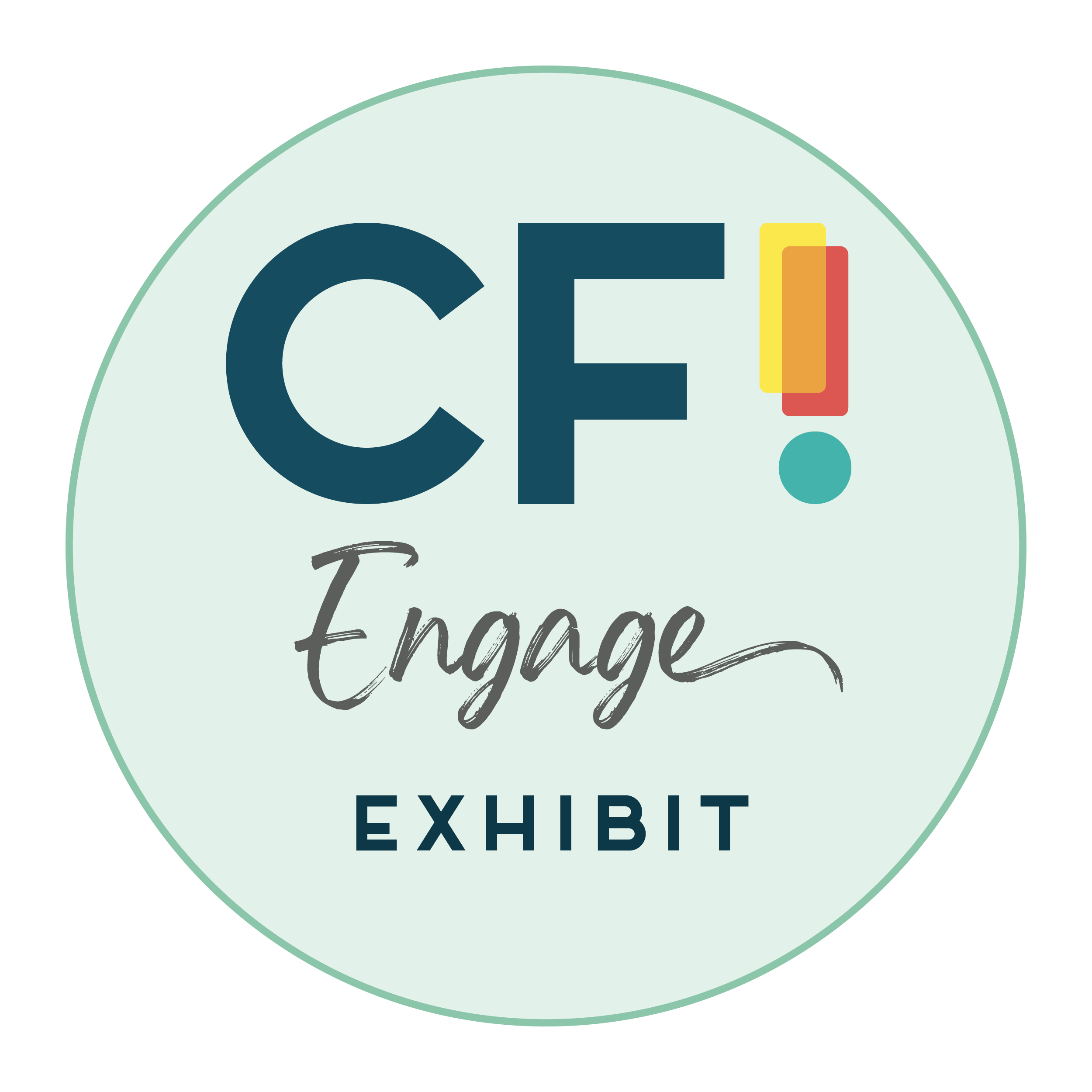 Graphic in a circle with CF! Engage EXHIBIT text within the circle.