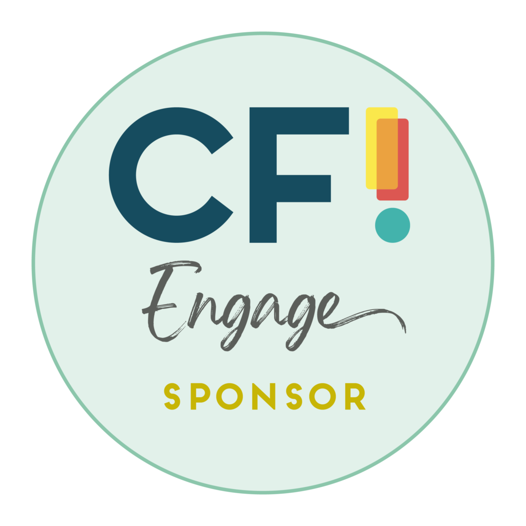Graphic in a circle with CF! Engage, Sponsor text within the circle.